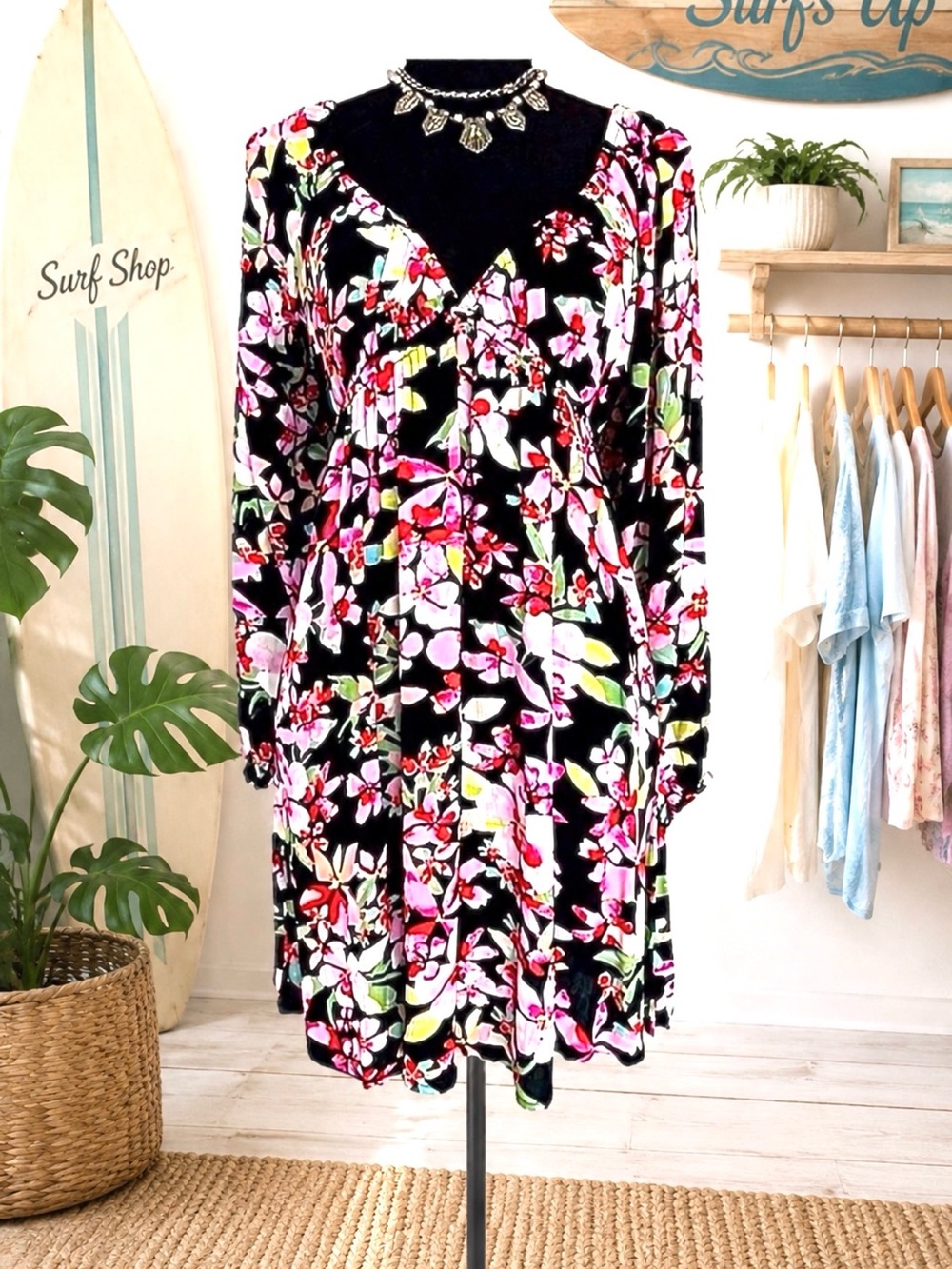ROXY Hawaiian Floral Print Dress or Cover-Up w/Elastic Stretch in Waistline